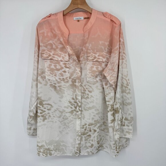 Calvin Klein Womens Long Sleeve Blouse Size 1X plus Peach Beige Ombre - Picture 2 of 12